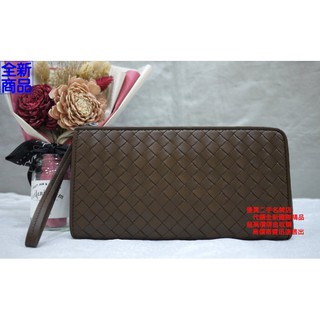 優買二手精品名牌店BOTTEGA VENETA BV 咖啡 全皮 編織 零錢 拉鍊 發財 長夾 夾 皮夾 包 全新