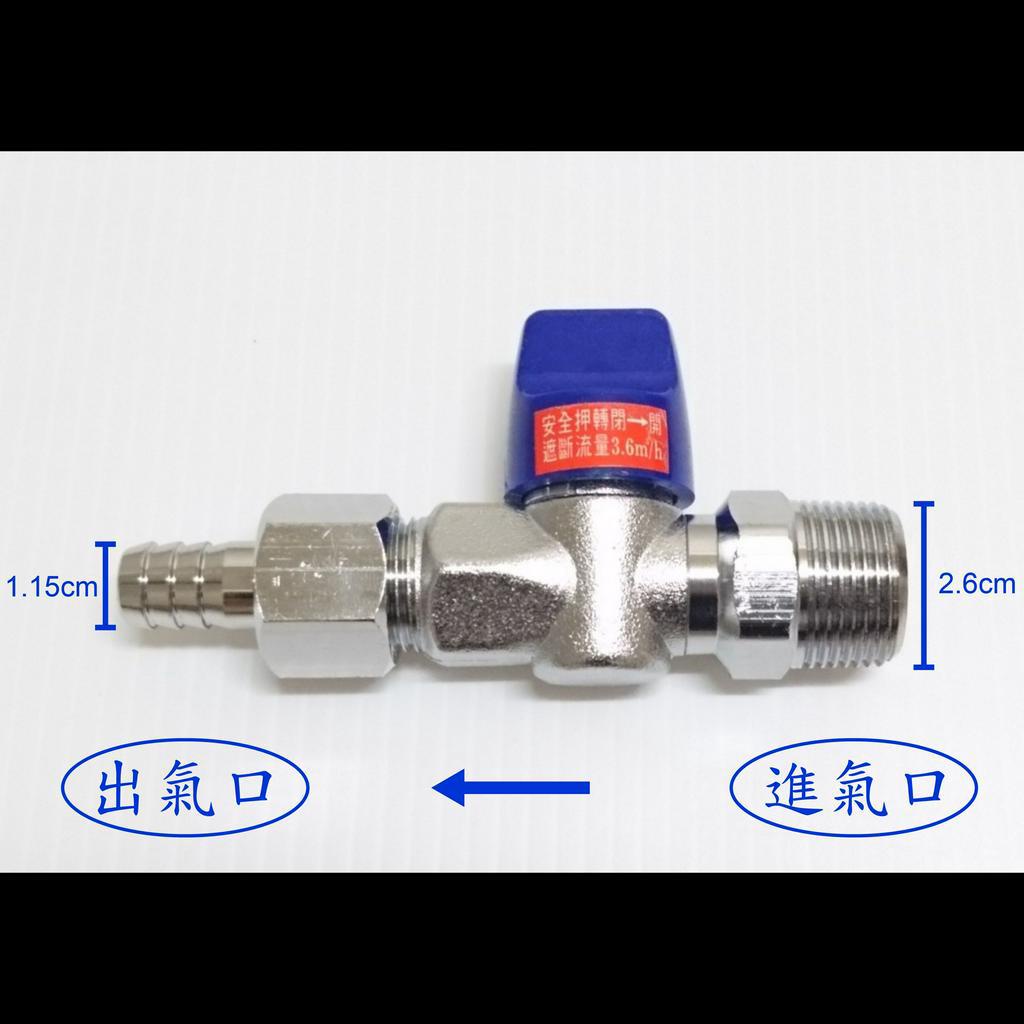 【台製】超流量瓦斯開關（6分外牙+3分插心） 超流量 遮斷器 調整器 安全 球閥 考克 天然 瓦斯 開關 超流 遮斷