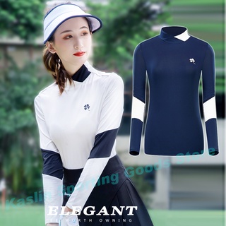 TTYGJ GOLF 新款高爾夫服裝 女生長袖防曬球衣服女士T恤開叉立領印花設計修身休閑女款上衣 女LOPO衫