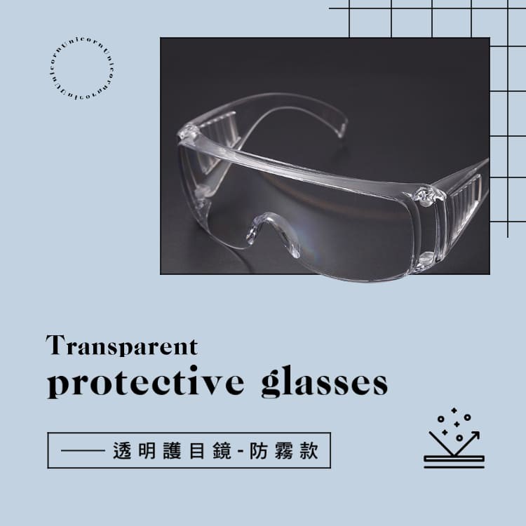 透明護目鏡(防霧款) 防護眼鏡 防塵 防飛沫 防疫小物 透明眼鏡 Unicorn