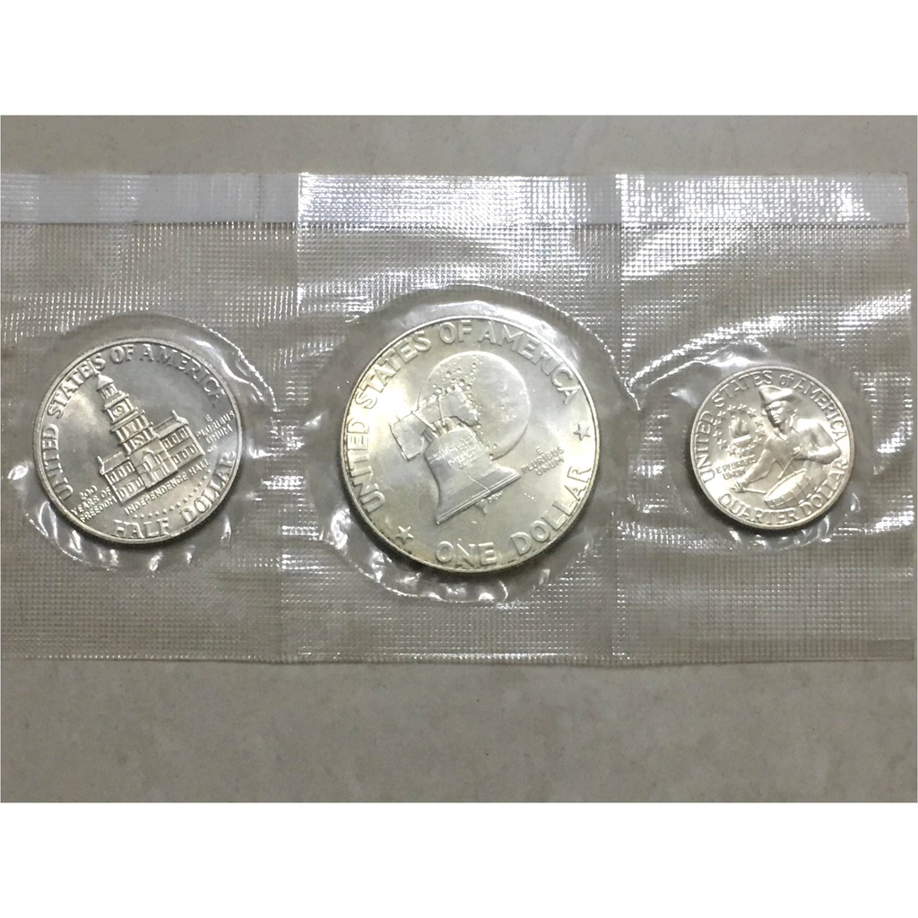 1776-1976年 美國建國200週年紀念銀幣 一組3枚 全新未開封 微氧化NG品