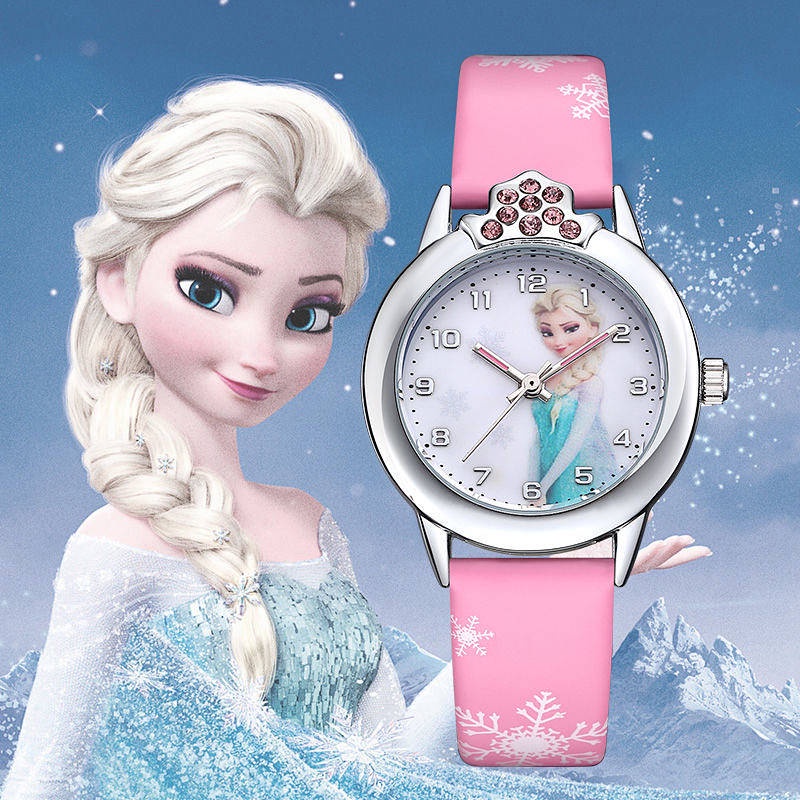 新品小學生 冰雪奇緣 女孩兒童手錶 艾莎安娜公主可愛 卡通 皮帶石英錶 時尚