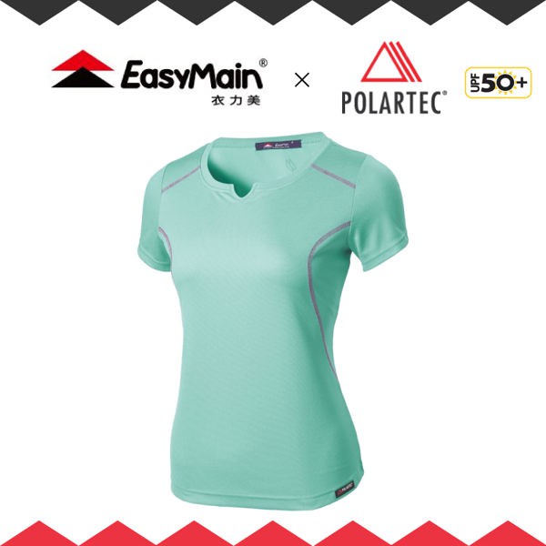 EasyMain 衣力美 女 抗UV排汗短袖T恤《淺綠》/TE18018-4100/Polartec/吸濕排汗/悠遊山水