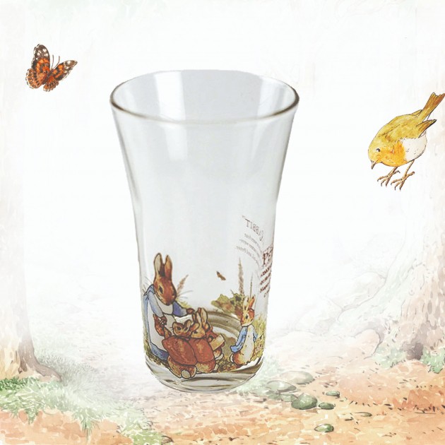 【玫瑰物語】義大利斜口杯-比得兔家族335CC寬口玻璃杯湯杯水杯茶杯Peter Rabbit 彼得兔廚房餐具
