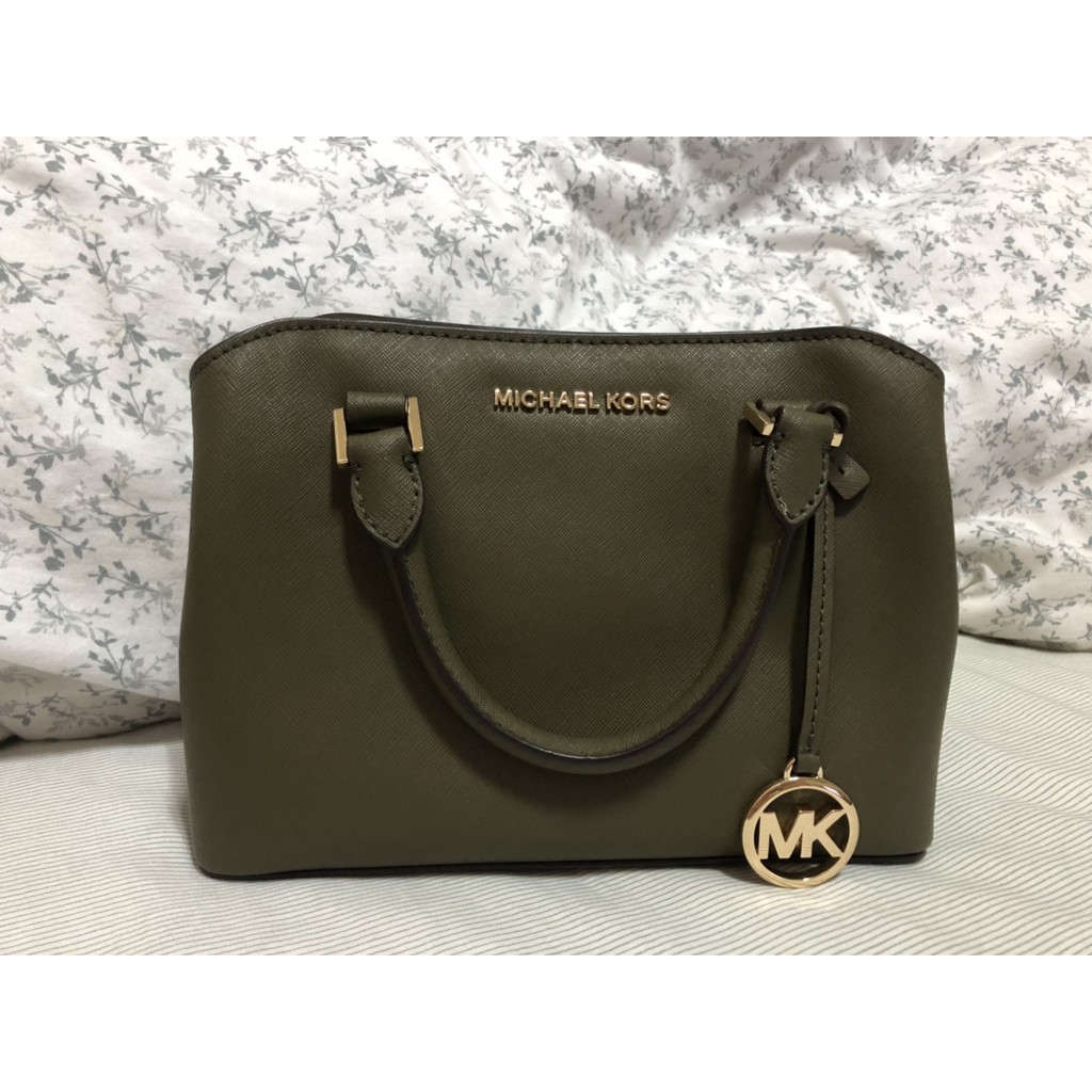 ◆全新◆ Michael Kors MK十字紋牛皮（墨綠）小黛妃 斜提包 側背包 手提