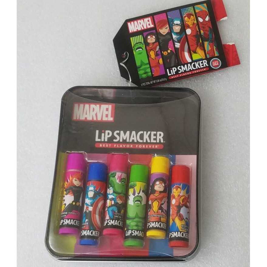 美國 Lip Smacker [ 漫威英雄系列護唇膏 ] Lip Smacker Disney 六支組 鐵盒款 全新