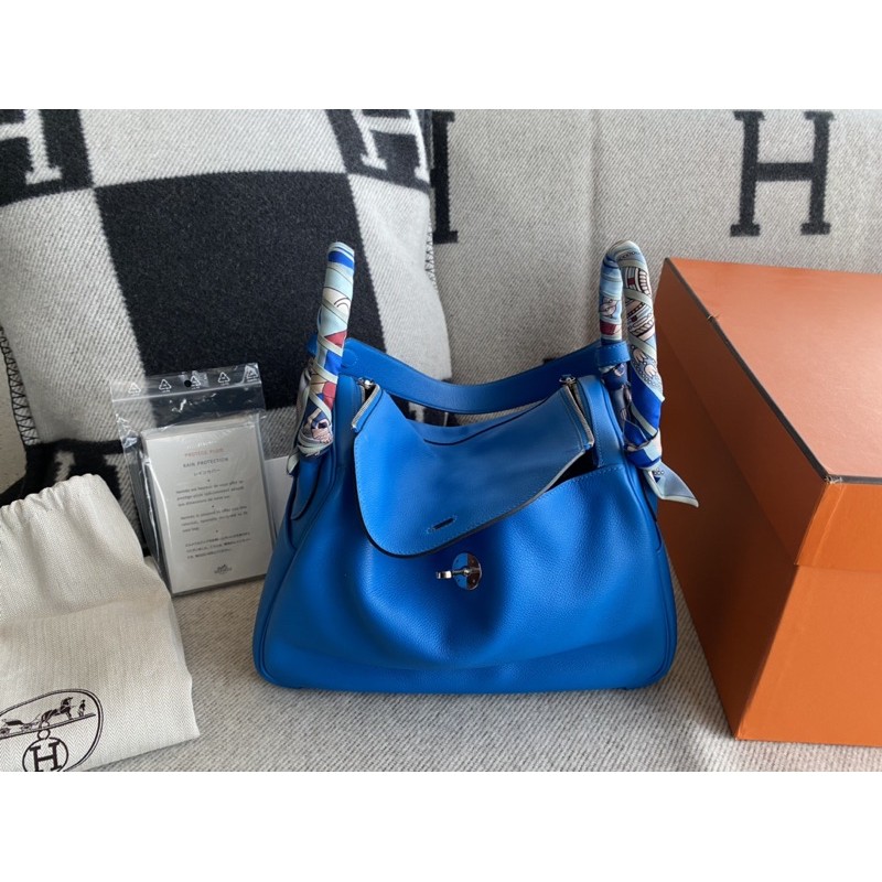 近全新愛馬仕Hermes Lindy 30 (T7 BLEU HYDRA) 銀釦 evercolor X刻