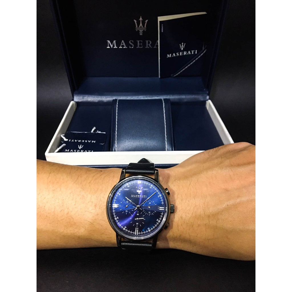 瑪莎拉蒂/MASERATI  ELEGANZA   R8871630002  手錶真皮帶錶/男錶 (藍色)