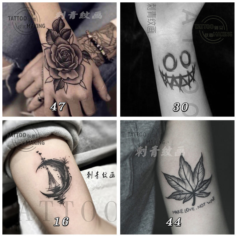 現貨刺青貼紙紋身貼紙防水持久ins逼真素玫瑰花手背臂女男霸氣社會學生暗黑系 蝦皮購物