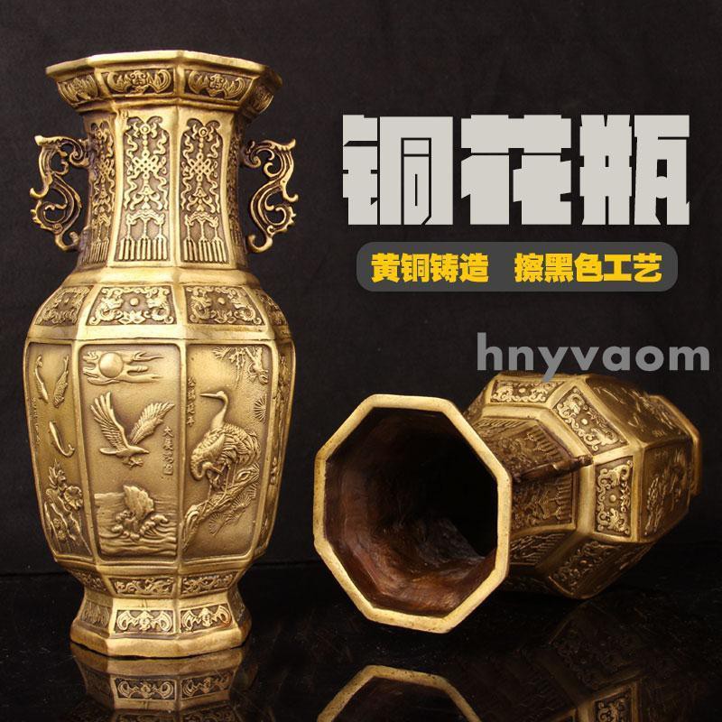 純銅花瓶八角四方花瓶大展宏圖銅花瓶妙音銅藝家居風水擺件定做 蝦皮購物