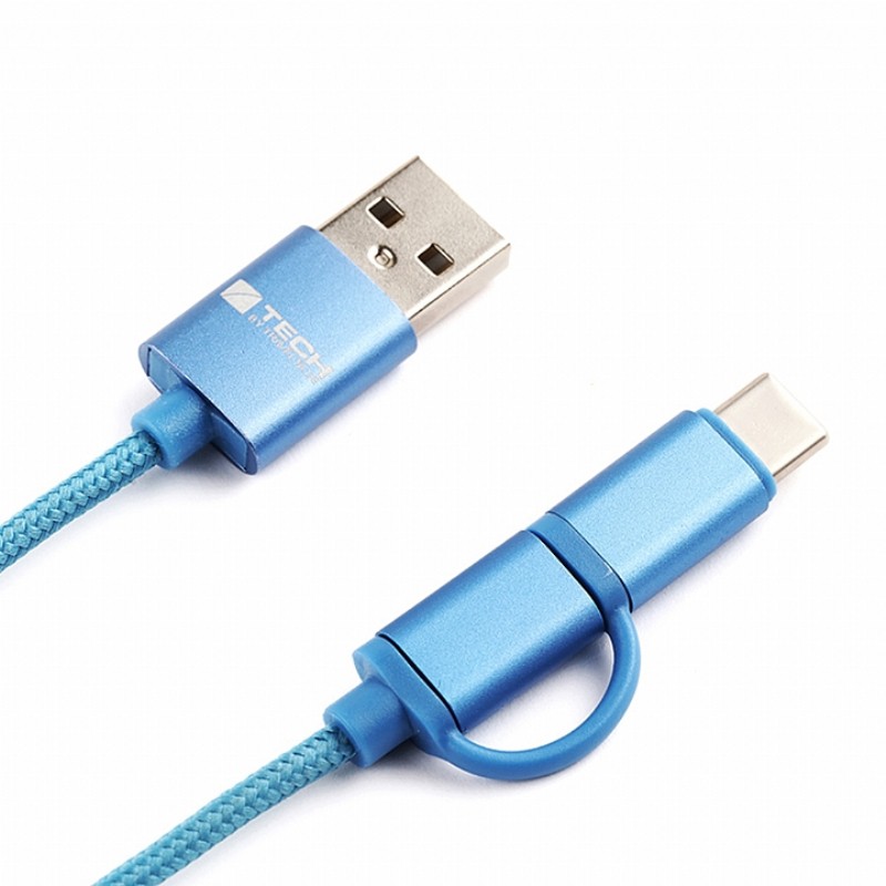 Travel Blue 英國藍旅旅行配件 USB二合一傳輸線 (1M) 藍色(TB988-BLU)