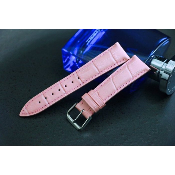 進口皮料19mm收16mm 高級感真皮壓鱷魚皮紋錶帶armani蕭邦chopard錶可代用-粉紅色happy sport