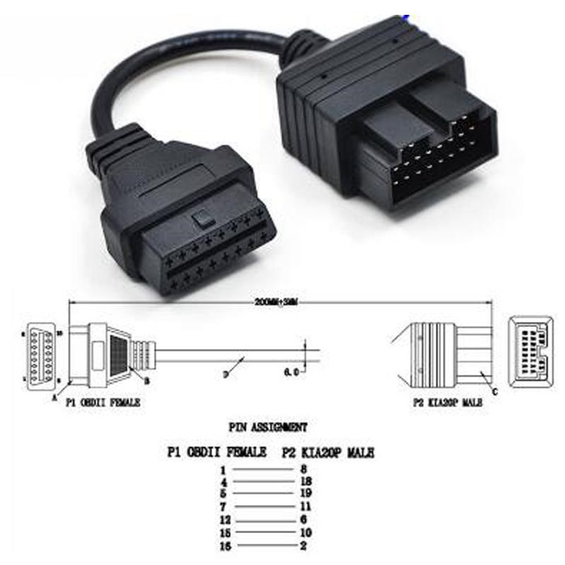 Elm327 OBD 2 電纜用於起亞 20 針到 16 針 OBD2 OBD 診斷工具掃描儀代碼閱讀器適配器汽車連接器