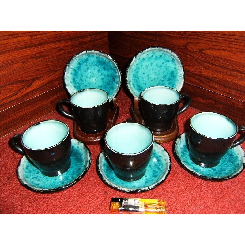 結晶釉 咖啡杯 5杯5盤 禮盒 花茶杯 水杯 杯子 茶杯 盤子 餐具 日本製 陶瓷 可使用 微波爐 電鍋 s25