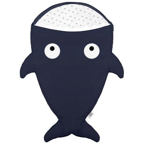 西班牙BabyBites 鯊魚咬一口(標準版)純棉手工嬰兒睡袋防踢被包巾-丈青藍(折紙船)[免運費]