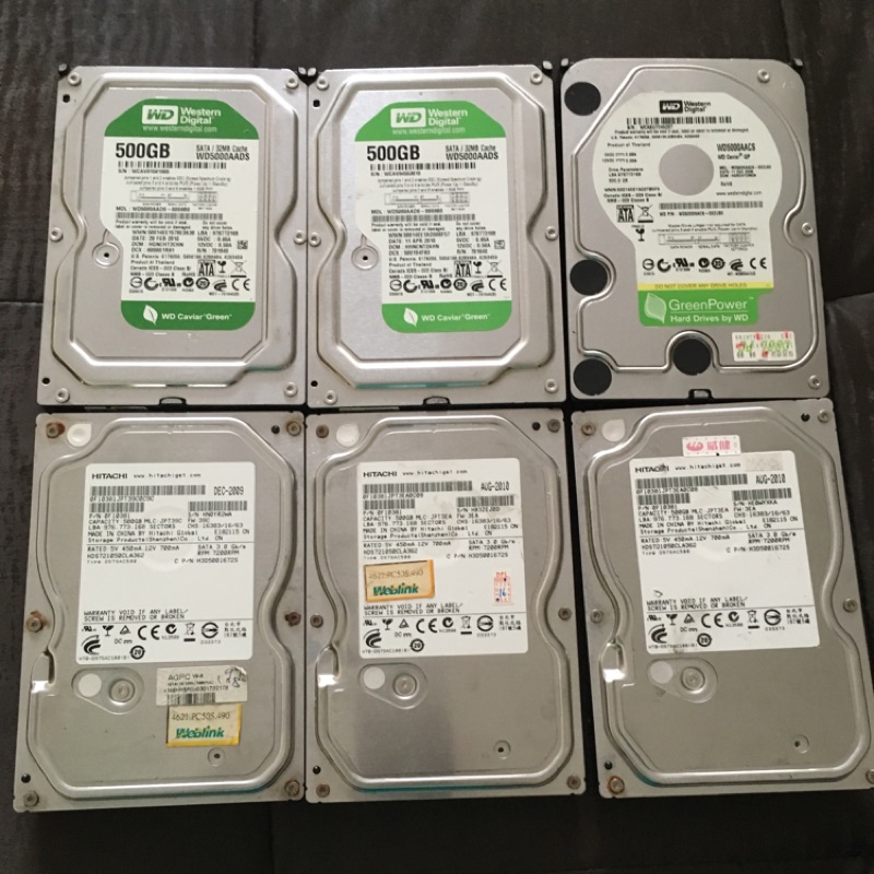 二手3.5吋硬碟500GB，WD綠標，Hitachi ，HGST，TOSHIBA，Samsung，不挑款，特賣290元