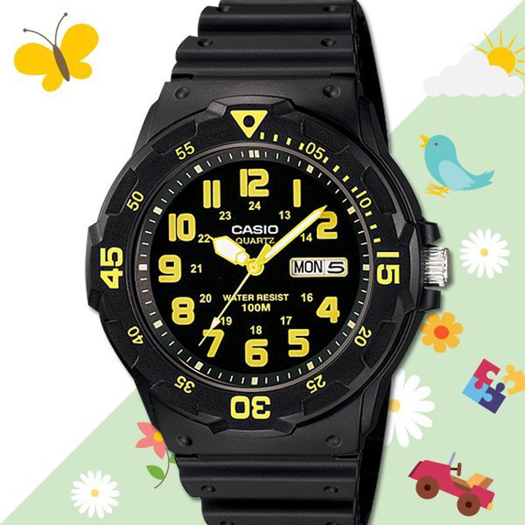 CASIO   MRW-200H-9B 黑面黃字  防水100米_造型指針錶MRW-200H 國隆手錶專賣店