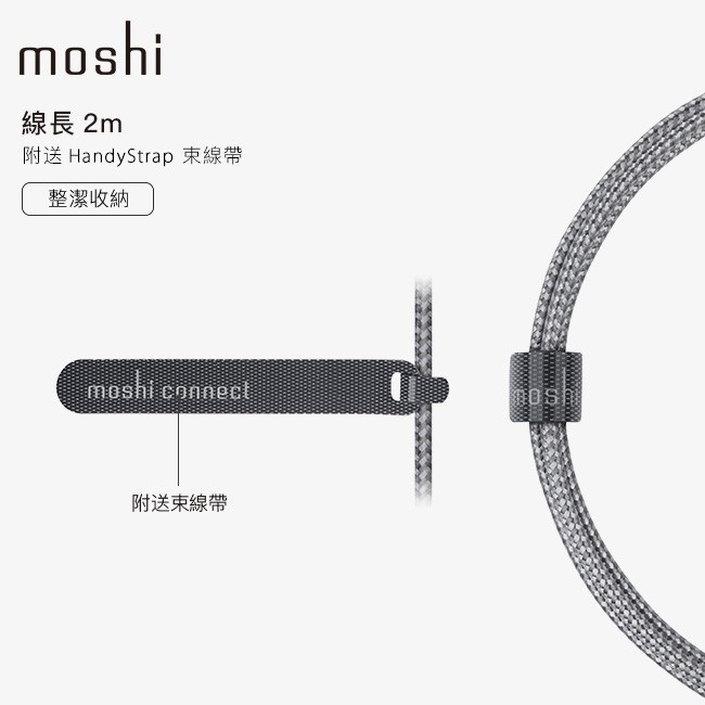 Moshi Integra 強韌系列 100W Type-C to C USB-C MFi 蘋果認證 iPad 2M 充電線, 鈦灰