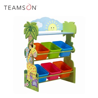Teamson 叢林探險3層兒童玩具收納架/櫃(附6個收納盒)