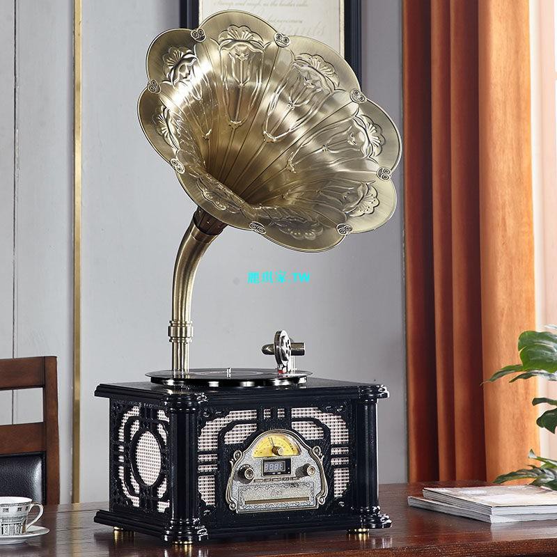 黑膠唱片機留聲機歐式復古老式大喇叭電唱機古典音響客廳擺件【優品】