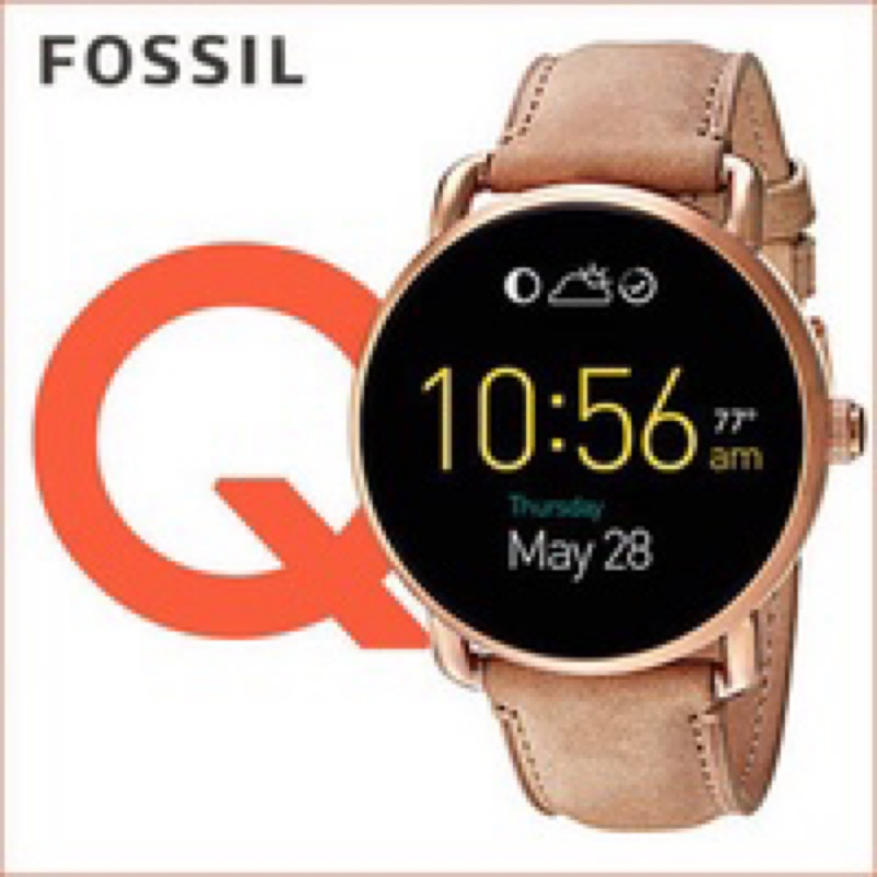FOSSIL Q / FTW2102 / Q WANDER 科技觸控式智慧型真皮手錶 黑x玫瑰金框x卡其 45mm