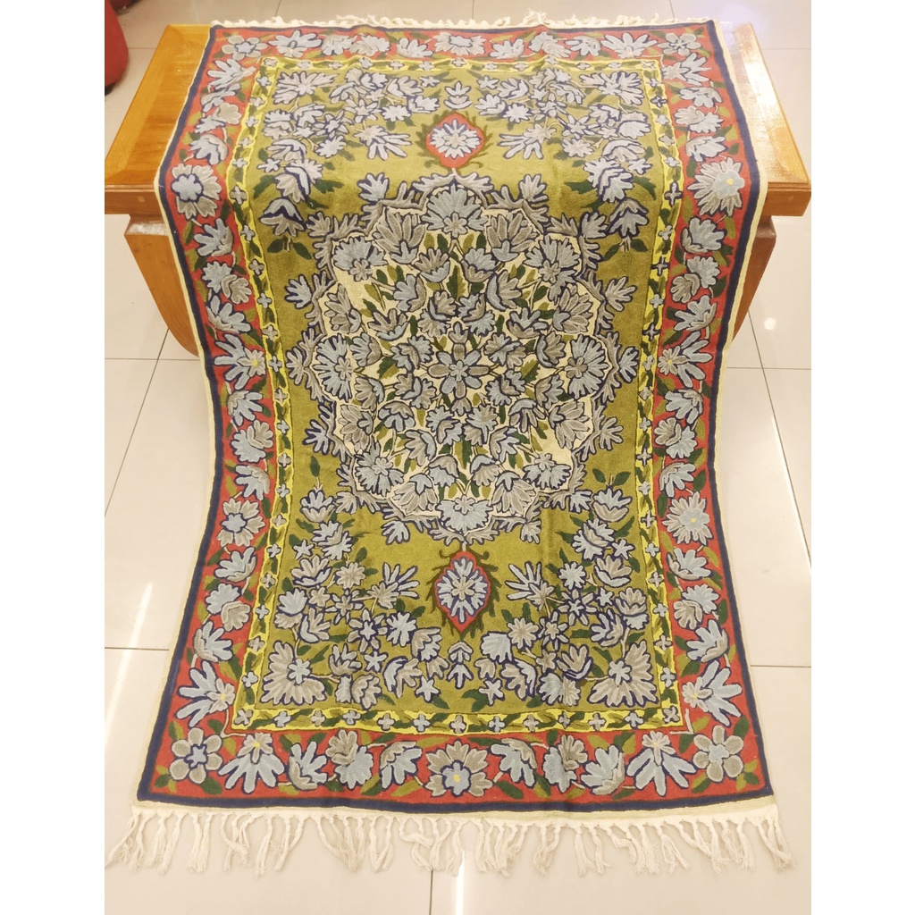 粉蝶花｜印度喀什米爾 純手工羊毛 立體鎖鏈刺繡編織地毯 有機花草設計 貴族歐風波斯地墊