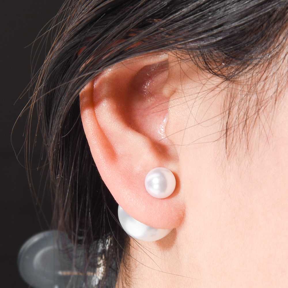 1 對白色雙面珍珠耳環 / 女孩個性耳環 / 女士優雅耳釘 / 耳飾