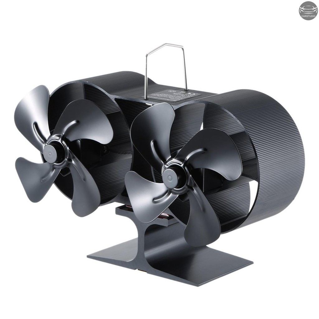 雙頭4 葉片熱供電爐子風扇壁爐熱動力鼓風機適用於實木/原木燃燒壁爐環保風扇