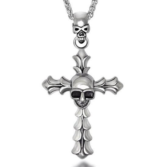 【CSP489】精緻個性嘻哈骷顱頭十字架鑄造鈦鋼墬子項鍊/掛飾