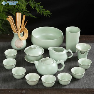 窯變汝窯茶具套裝家用整套汝瓷茶杯茶壺蓋碗中式防燙茶器開片可養
