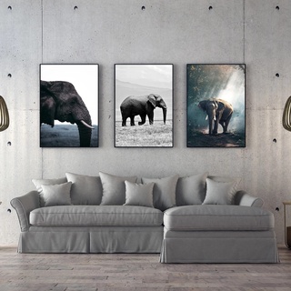 創意叢林大象動物水彩油畫 現代家居裝飾無框畫 高清帆布畫