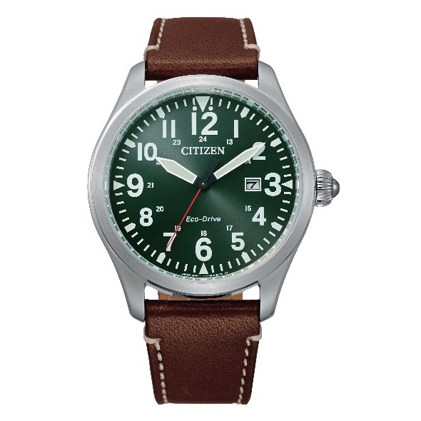 CITIZEN 星辰 BM6838-25X Eco-Drive 潮流百搭時尚光動能腕錶 /皮帶款 綠面 42mm