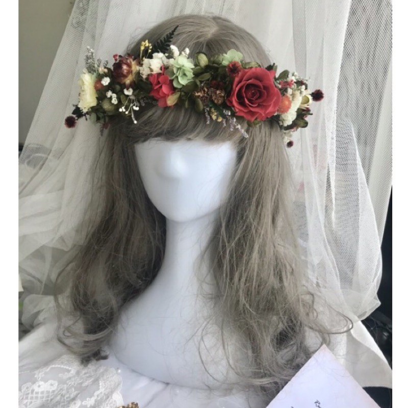 乾燥花手作 乾燥花圈乾燥花冠永生花冠 單純的美好可客製畢業花圈頭飾新娘頭飾新娘花圈拍照道具 蝦皮購物