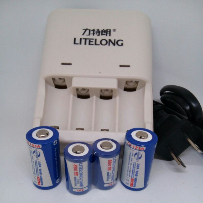 Litelong CR2 CR123A 3V 磷酸鋰鐵可充電電池/充電器 相機手電筒適用