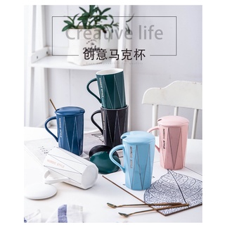 陶瓷馬克杯 帶蓋勺咖啡杯 馬克杯 牛奶杯 紀念品 下午茶 生日 創意設計 北歐風 陶瓷 帶蓋勺 交換禮物