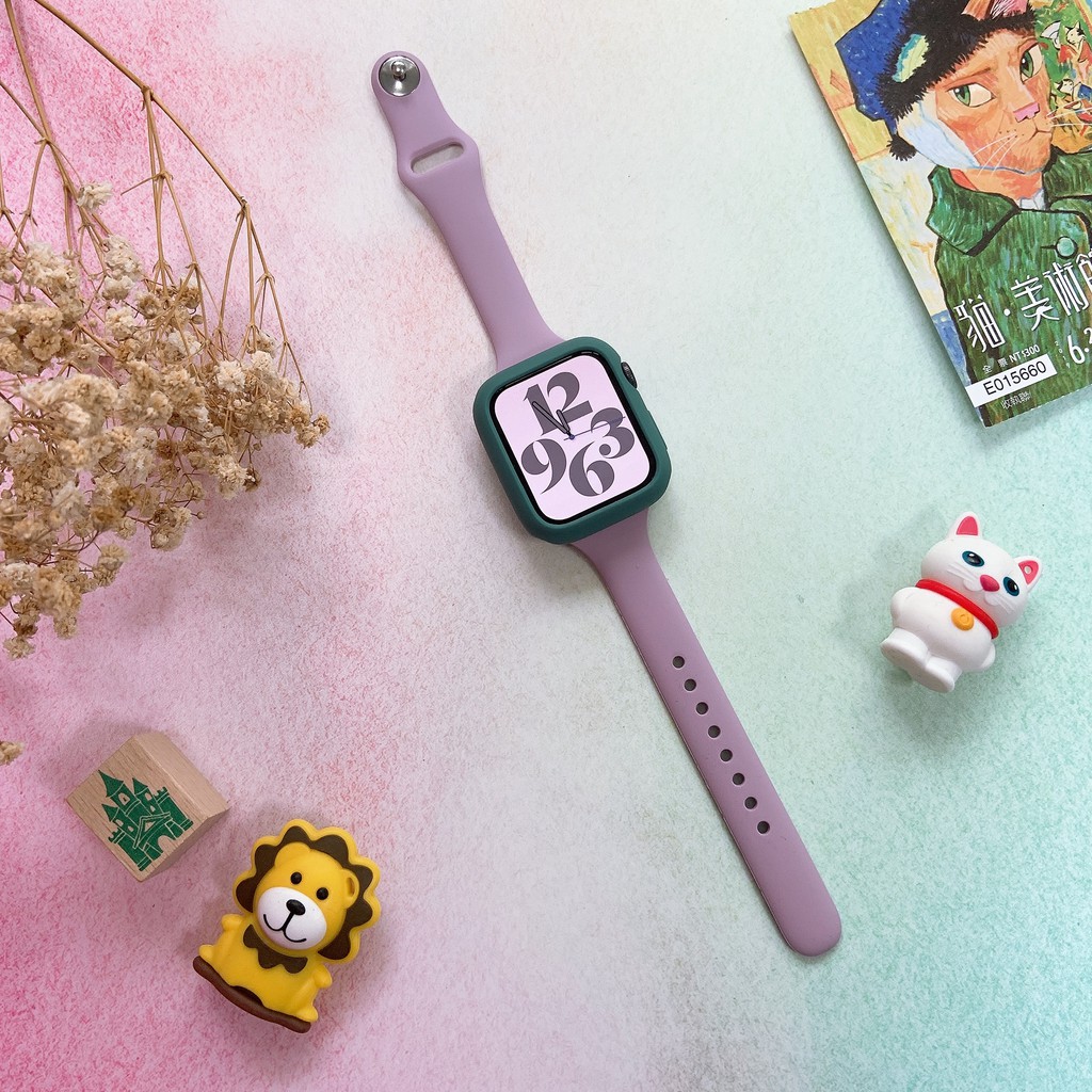 Apple Watch 矽膠錶殼+錶帶 套組 保護套 馬卡龍撞色系錶殼錶帶 iwatch SE S6 40mm/44mm