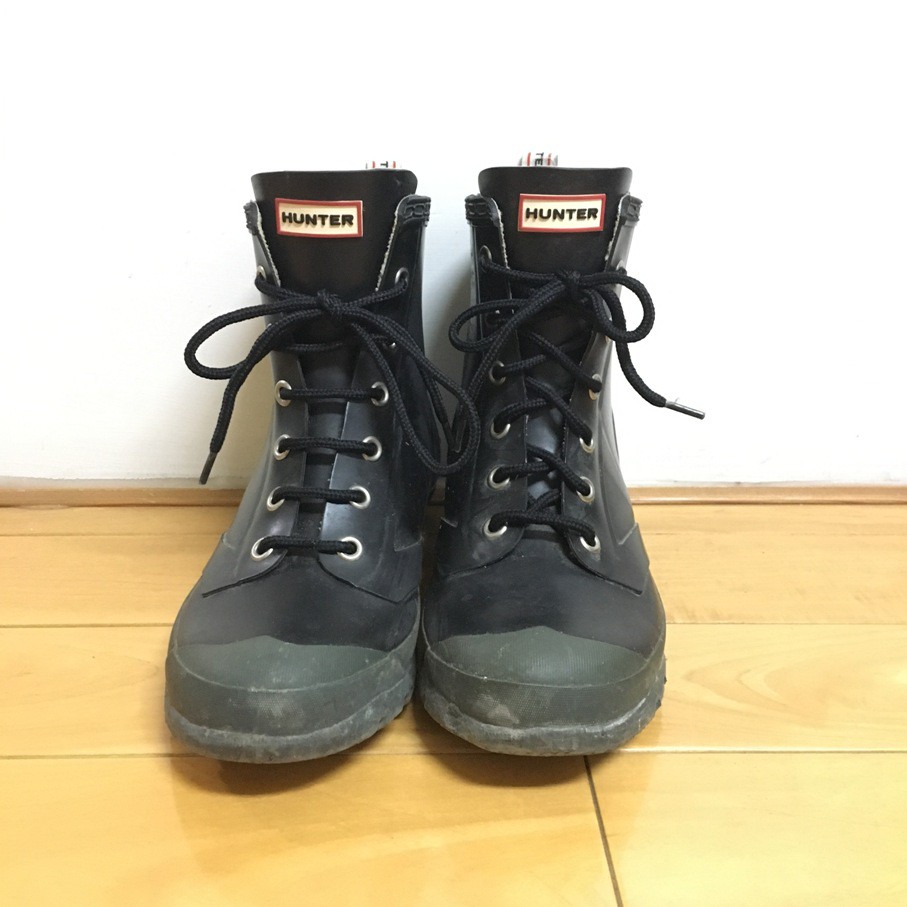 【美國帶回】HUNTER黑X軍綠色綁帶短雨靴 短靴軍靴雨鞋 39/24.5 七成新