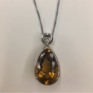 純天然無燒巴西老酒黃 珠寶級「全美全淨體」水滴型黃水晶項鍊（含鍍銀鍊&s925純銀框，訂製收藏盒）