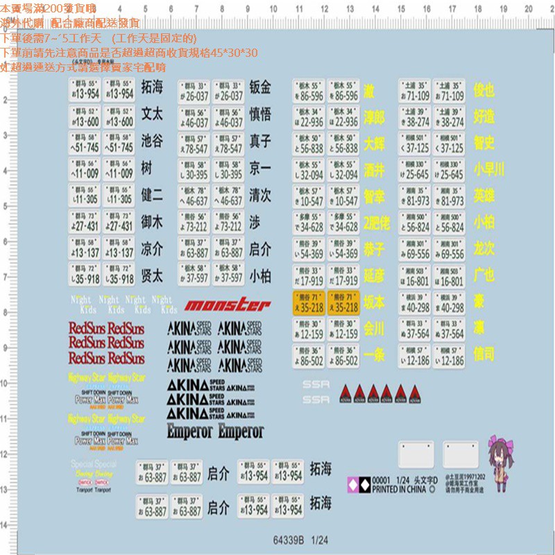 汽車模型1 24 頭文字d 高橋涼介 車號 車隊 專用水貼 b 蝦皮購物