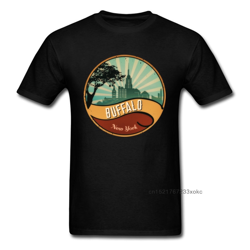 Image of 棉質 T 恤個性化 T 恤男士 T 恤 Buffalo City Skyline New York 復古復古上衣 80 #0