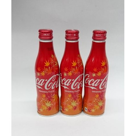 日本原裝 可口可樂 限定版 鋁罐曲線瓶－楓葉
