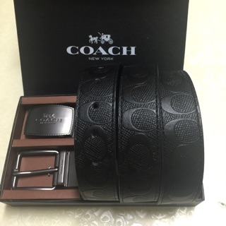 #正品coach真皮壓紋雙面皮帶/旋轉扣頭