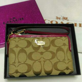 Coach C logo&桃紅單拉鍊手拿包錢包手機袋 全新正品
