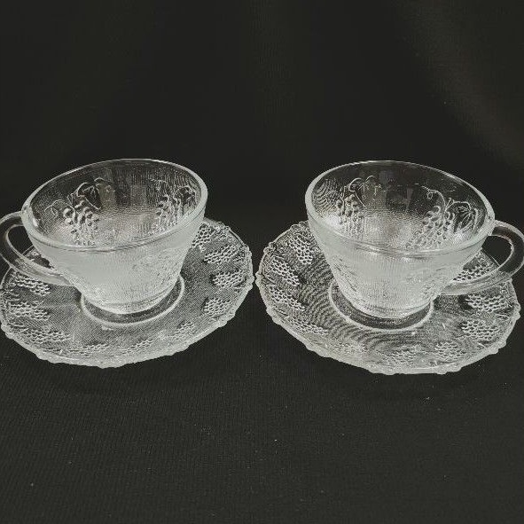 老木青 |早期復古葡萄藤霧面咖啡杯組 下午茶 喝杯花茶 透明玻璃杯 收藏