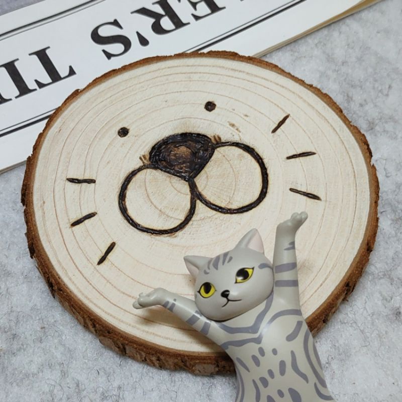 /澄視維度設計/ 原木 貓刻動物 喵杯墊 喵 貓咪 杯墊 文創 手作