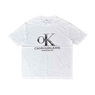 CK Calvin Klein黑白漸層OK LOGO純棉短T(XS/白)