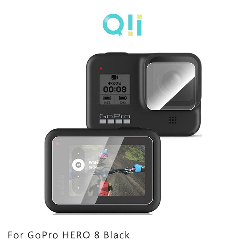 Qii GoPro HERO 8 Black 玻璃貼(鏡頭+螢幕) 鋼化玻璃貼 自動吸附 2.5D弧邊 相機保護貼