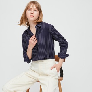💮 日本 Uniqlo 正品 女裝 嫘縈條紋上衣 人造絲 條紋 襯衫 426997 現貨
