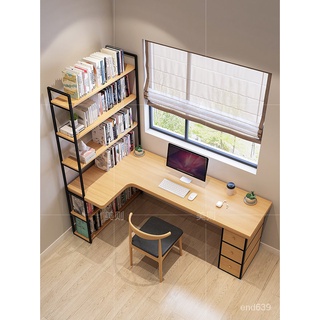 {華景家具城}loft實木轉角書桌書架組合兒童學習桌l型書櫃書桌一體長條電腦桌