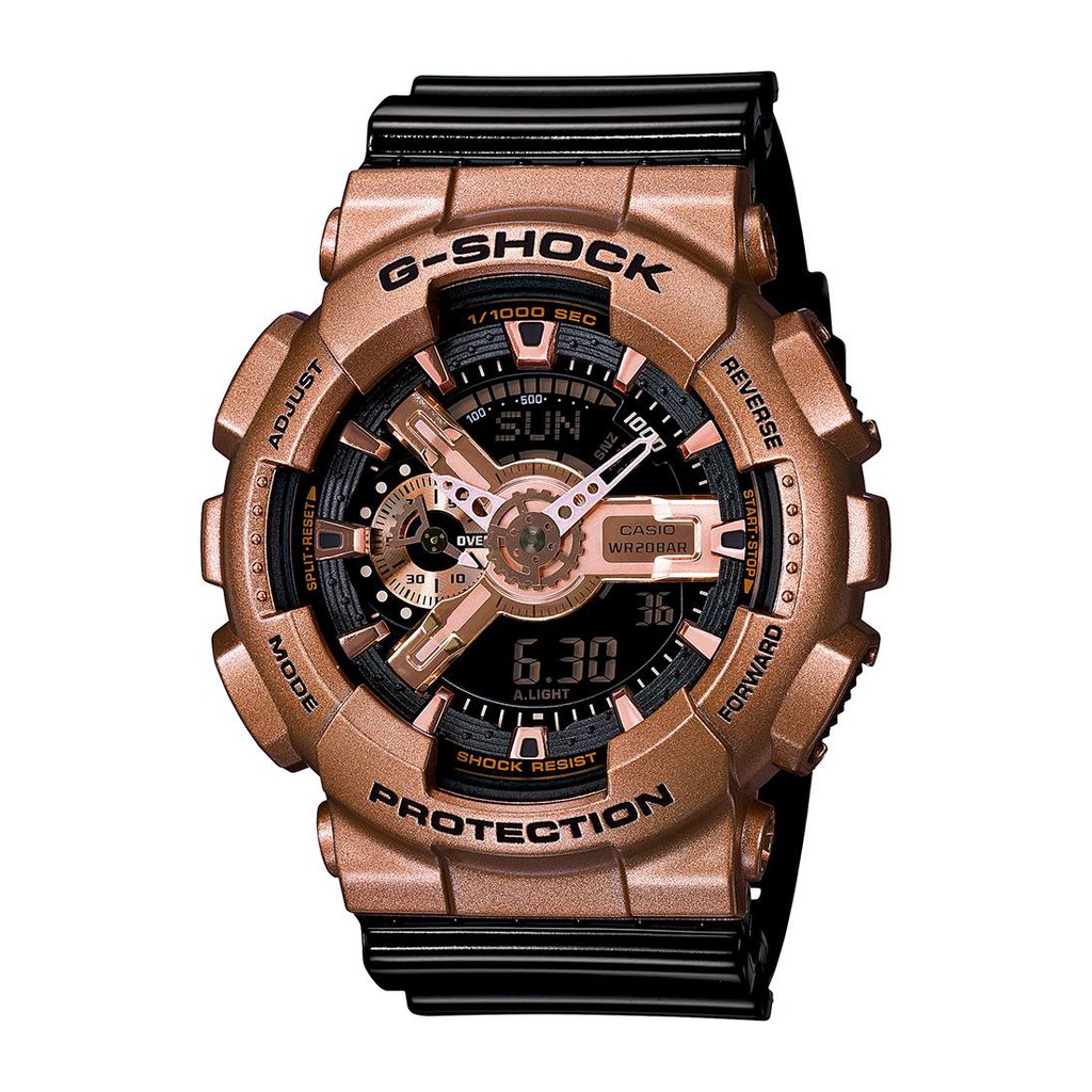 【CASIO】G-SHOCK 黑玫瑰金配色熱賣人氣款 大錶徑雙顯運動錶 GA-110GD-9B2 平行輸入保固一年